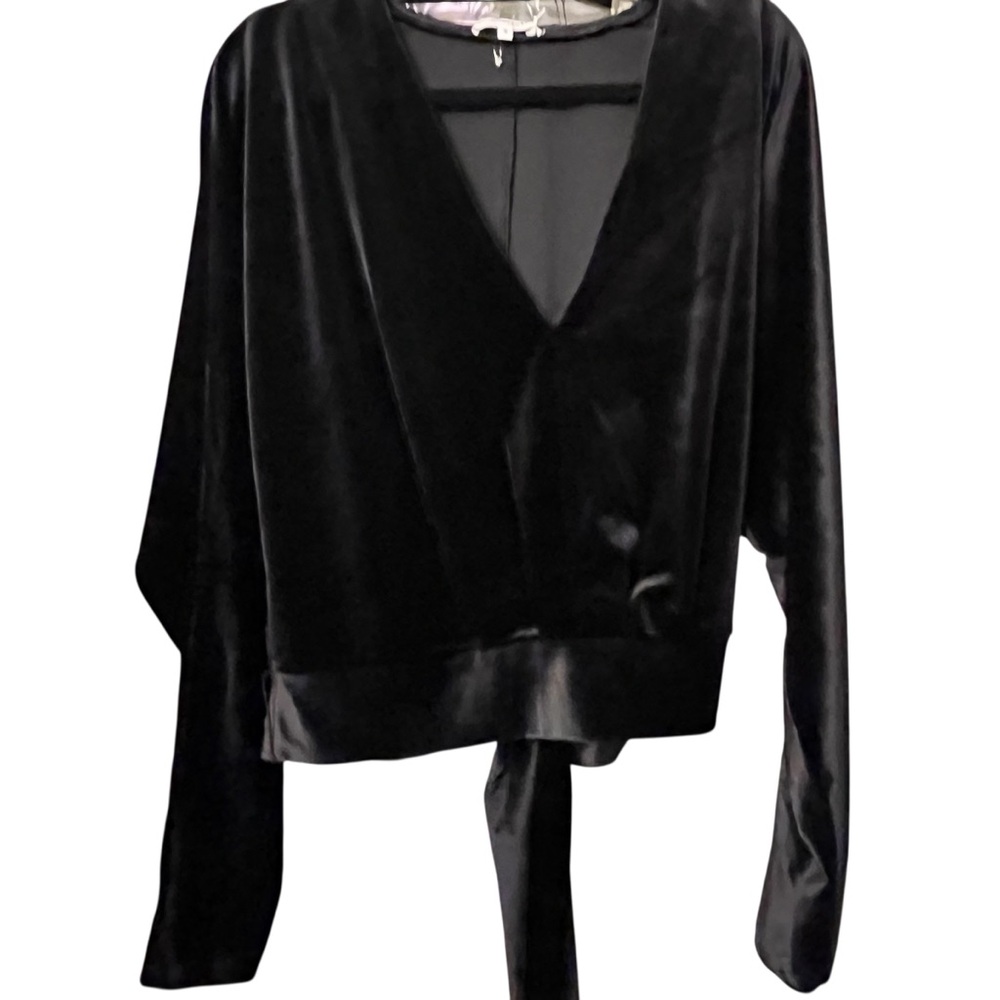 Good American size XXL black deep V velvet raglan sleeve top